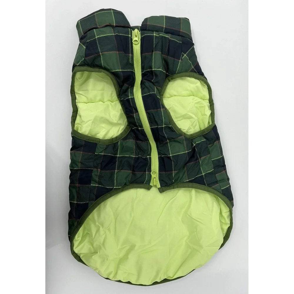 Bark Dog Puffer Vest Jacket Plaid Size Medium Barkbox Green